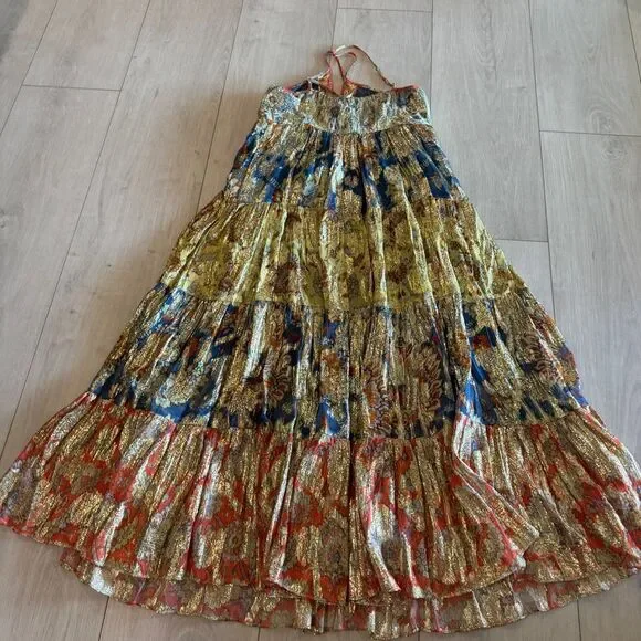 Verb by Pallavi Singhee Echo Tiered Maxi Dress in a multi-color metallic viscose - Picture 4 of 10